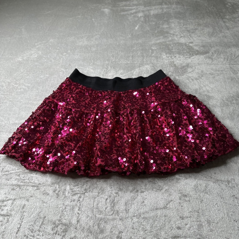Justice Girls Magenta Pink Sequin Mini Skirt Party Dance Size‎ 14 Elastic Waist